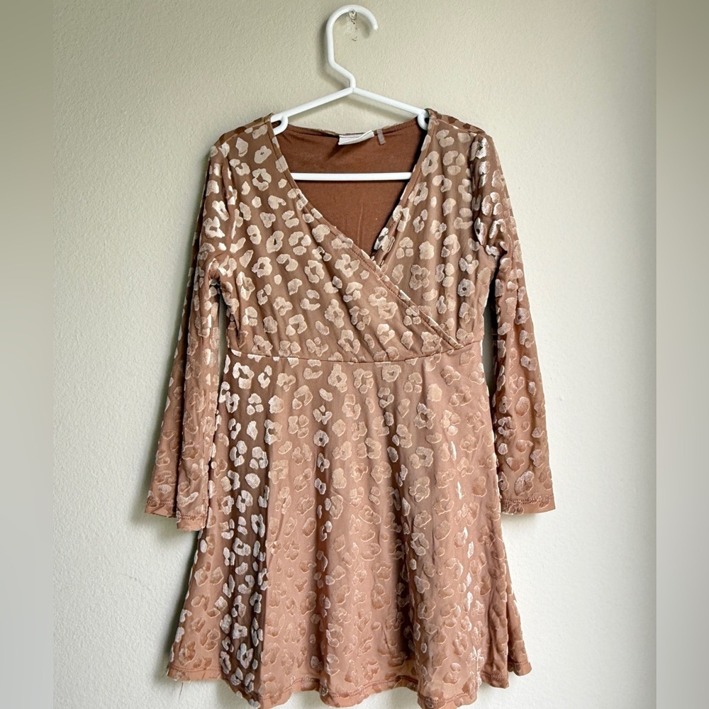 Cotton On Kids Girls Brown Animal Print Leopard Cheetah Velvet Dress 5T